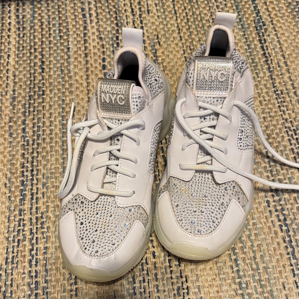 Madden NYC Women's rhinestone White Sneakers